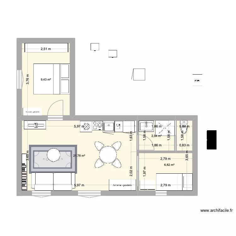 studio Bsm derniere version. Plan de 4  et 41 m²