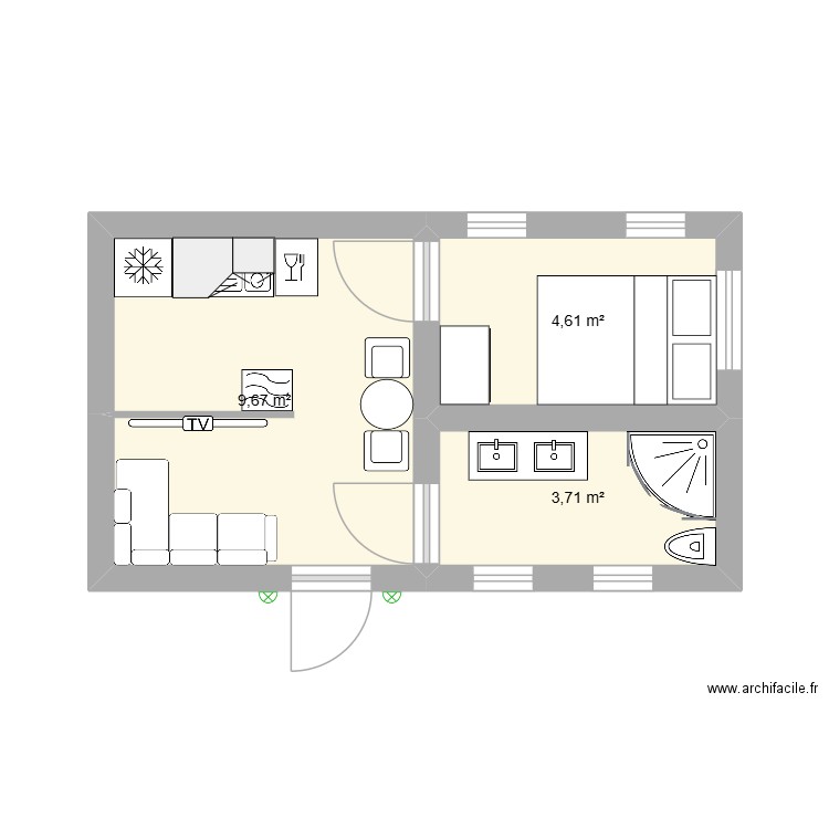 plan mobil-home. Plan de 3 pièces et 18 m2