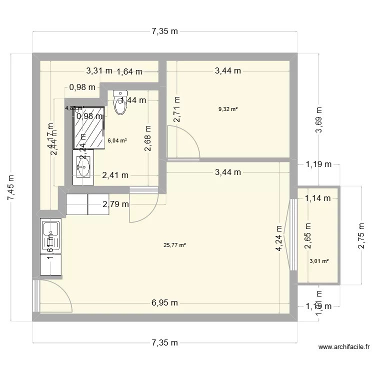 Plan Appart Villeneuve-sur-Marne Am&eacute;nag&eacute;. Plan de 5  et 49 m²