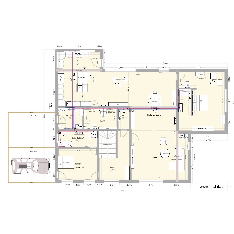 maison plomberie. Plan de 16 pièces et 461 m2
