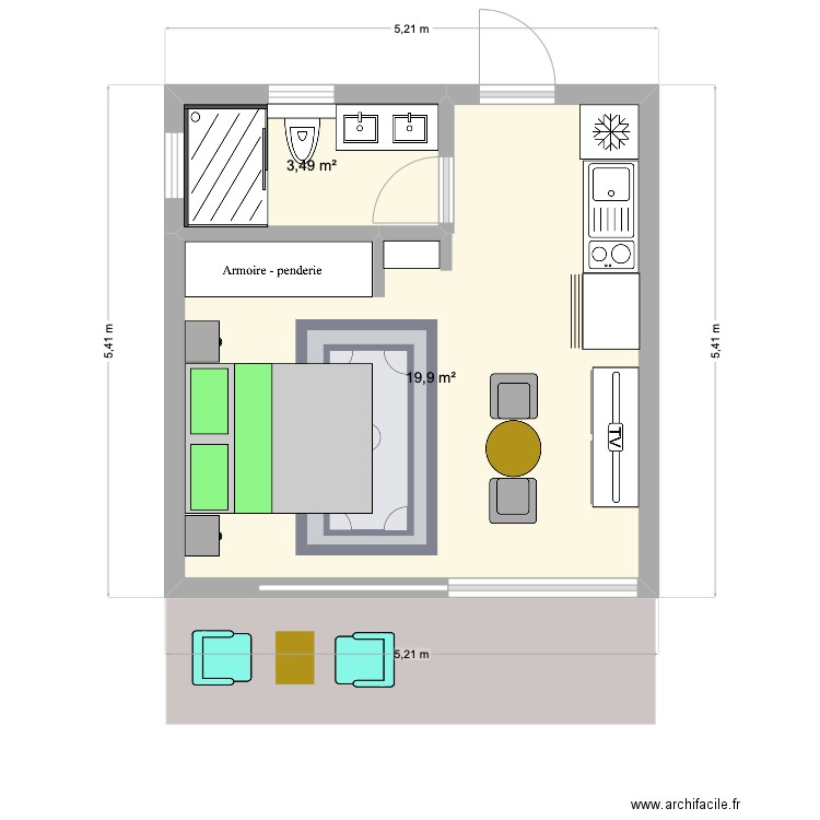 STUDIO THE PALM 2. Plan de 2 pièces et 23 m2