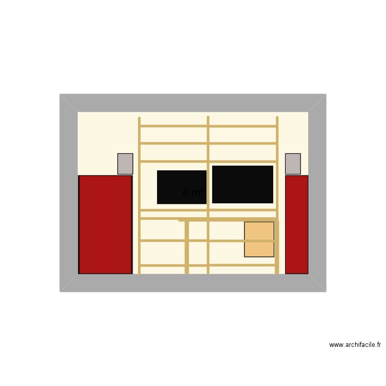 mur bureau. Plan de 1 pièce et 8 m2