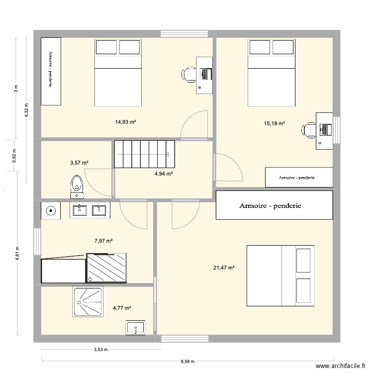 2e étage Bis. Plan de 7 pièces et 73 m2