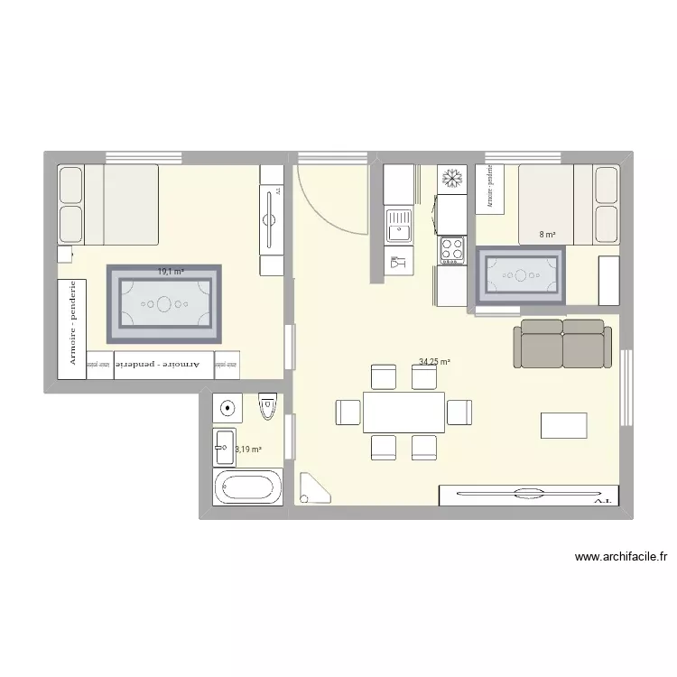 Brie 2. Plan de 4 Pièces et 65 m²