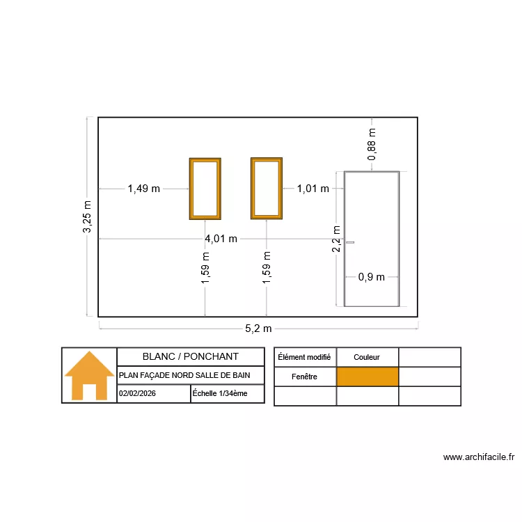 PLAN FACADE SDB NORD. Plan de 