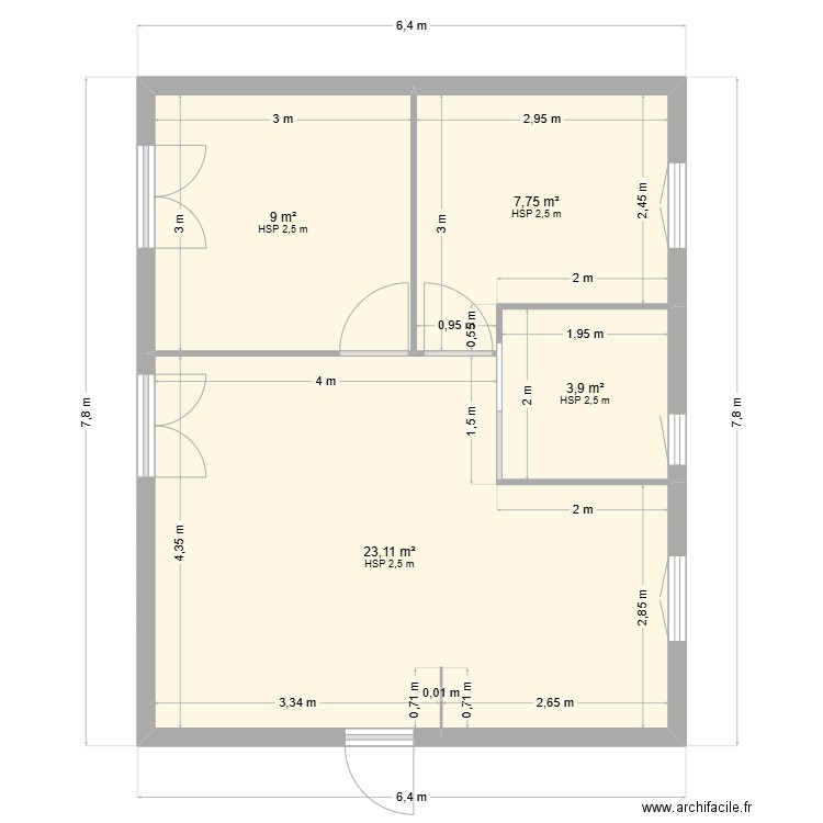 plan Solaro bergerie. Plan de 4 pièces et 44 m2