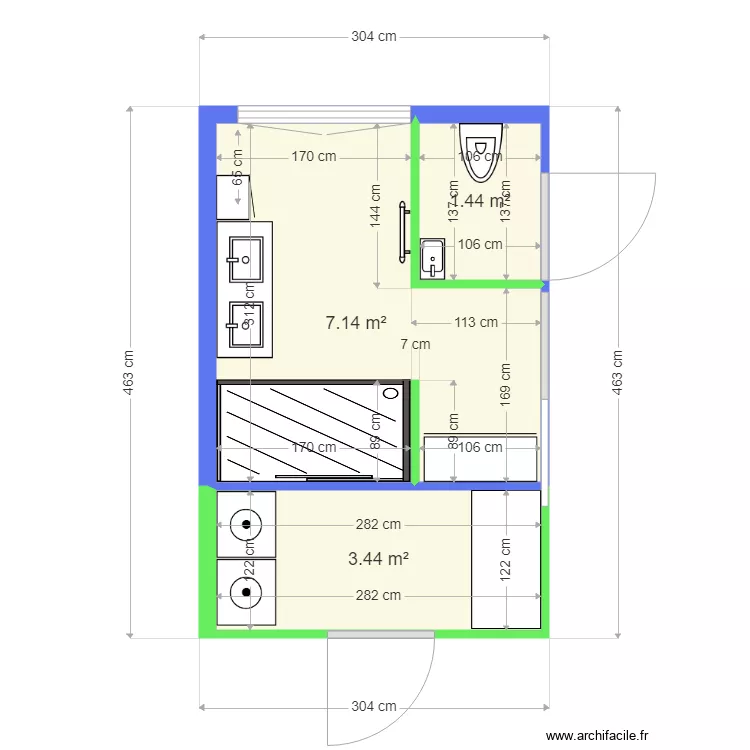 projet N&deg;2 sdb BOGAERT . Plan de 