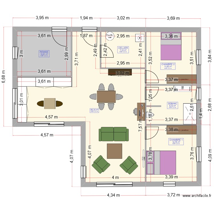 PLAN GLV2. Plan de 6 pièces et 100 m2