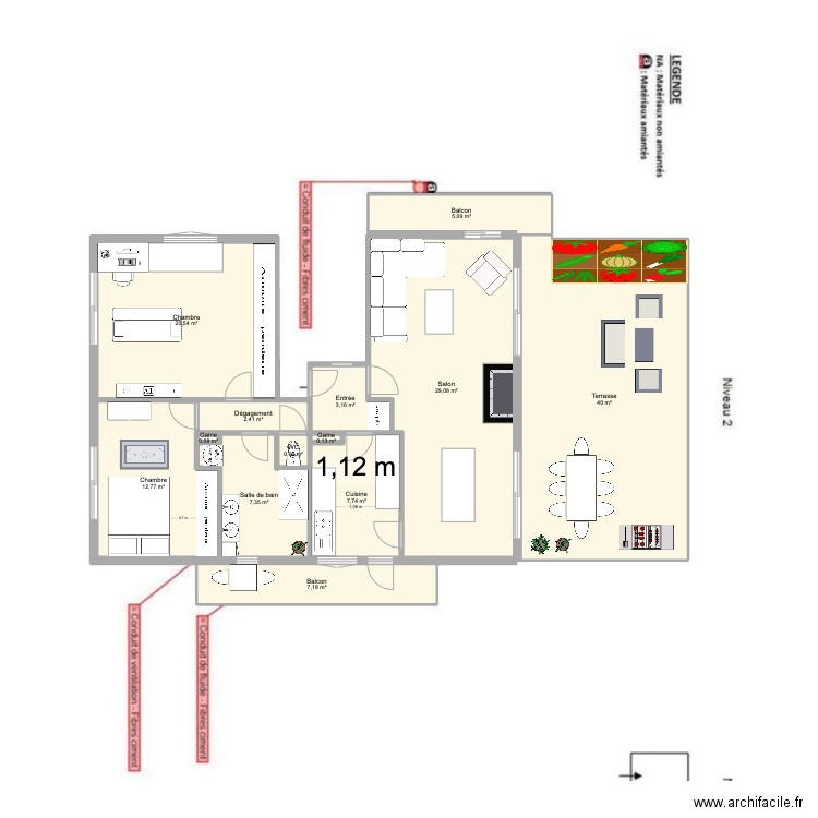 Marhum. Plan de 13 pièces et 136 m2