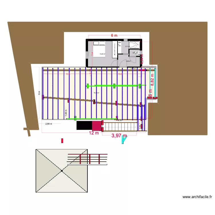 plateforme totale sans butte avec tranchées. Plan de plateforme totale sans butte avec tranchées. Plan de