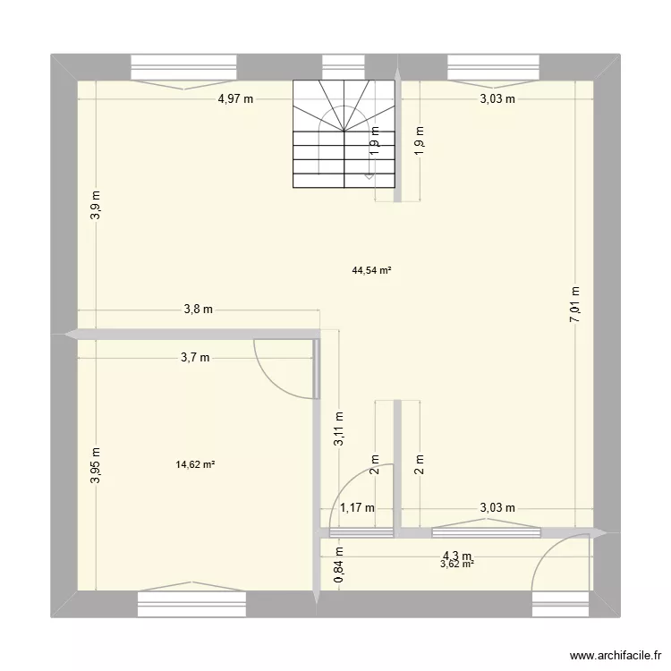 1er &eacute;tage Projet final. Plan de 3  et 63 m²