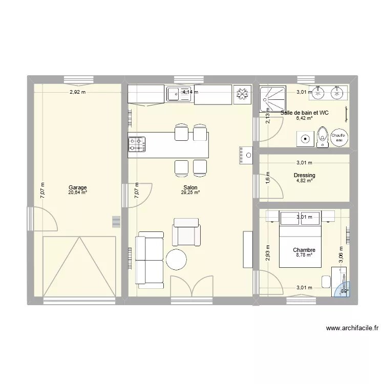 cta2. Plan de 5 pièces et 70 m²
