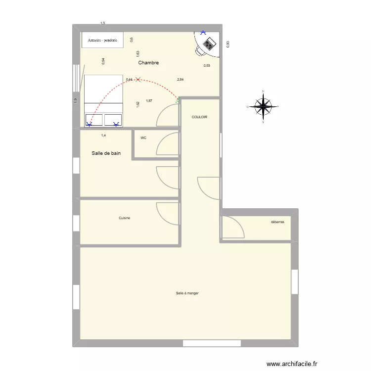 appartement f2 Mohamed Fouda. Plan de 6 pièces et 65 m²