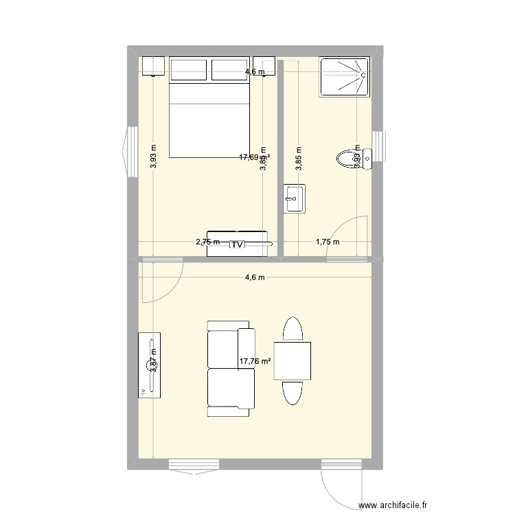 San-Gavino. Plan de 2 pièces et 35 m2