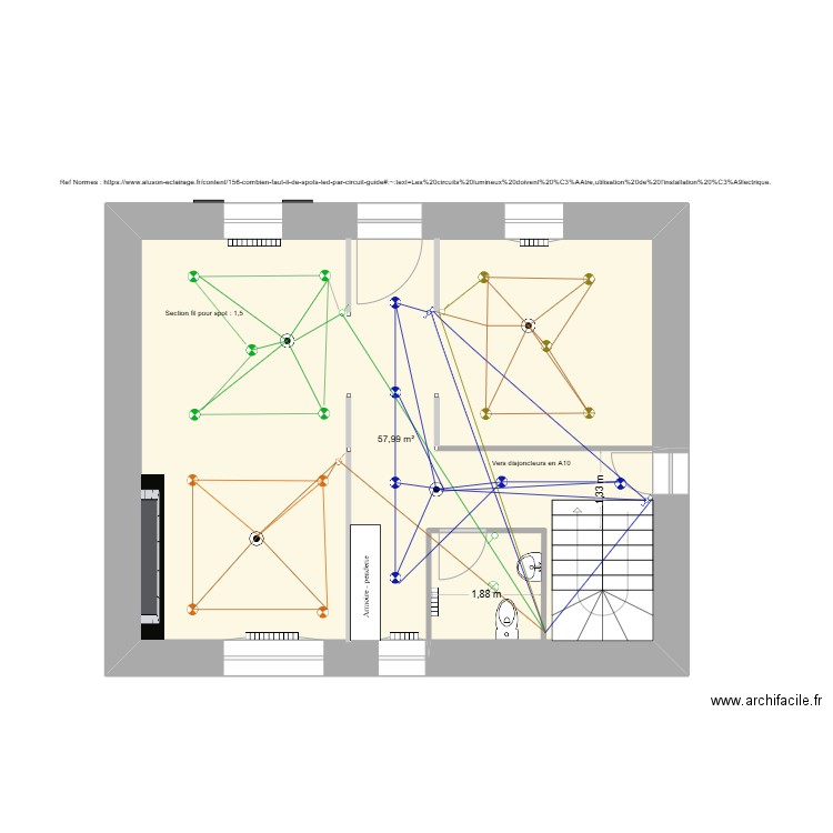Braspart-rdc-elec-spot. Plan de 1 pièce et 58 m2