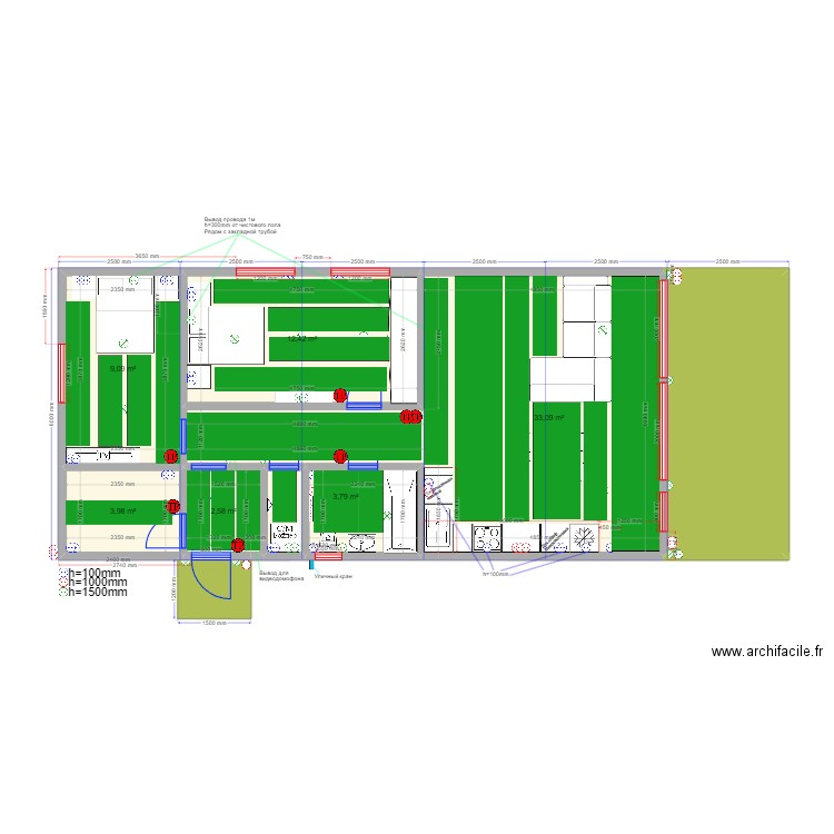 75 4.21 эл ТП. Plan de 9 pièces et 81 m2