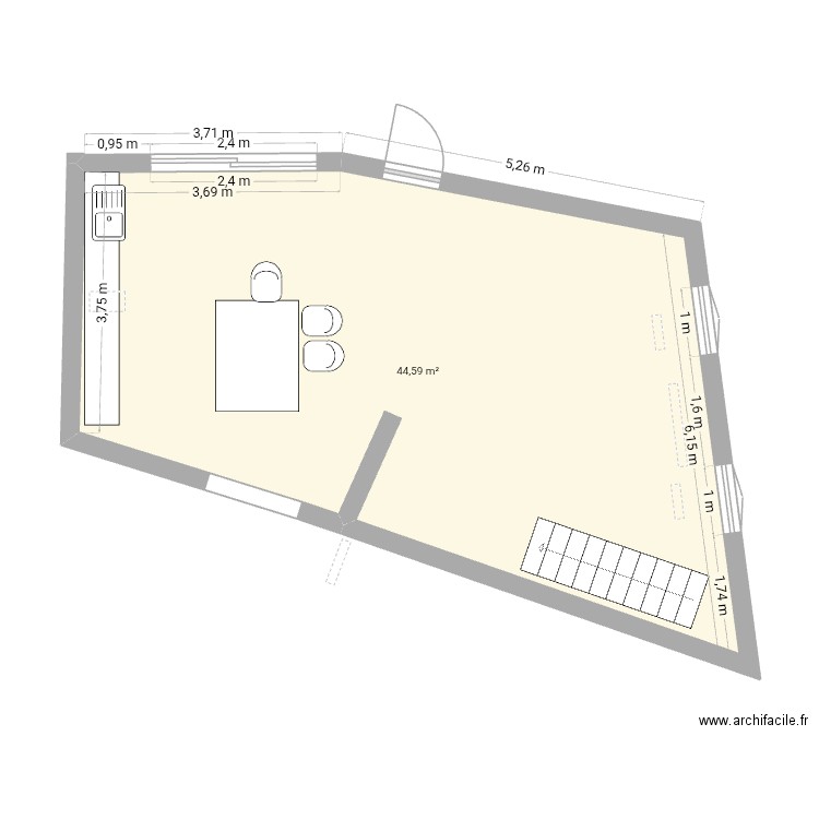 Agrandissement. Plan de 1 pièce et 45 m2