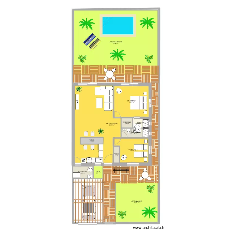 Maison en BTCS 75 m2 25 x 10 DEF. Plan de 