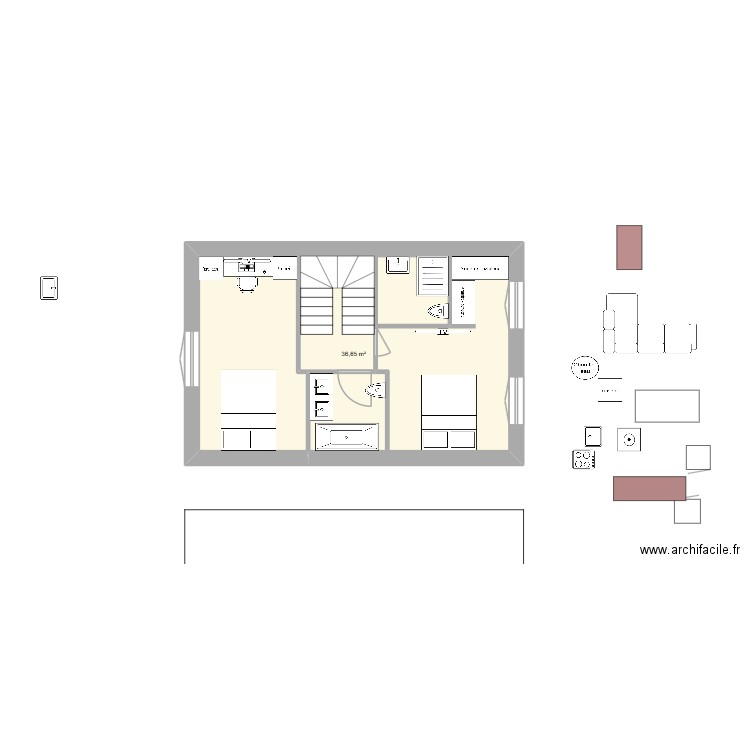 33 etage. Plan de 1 pièce et 37 m2