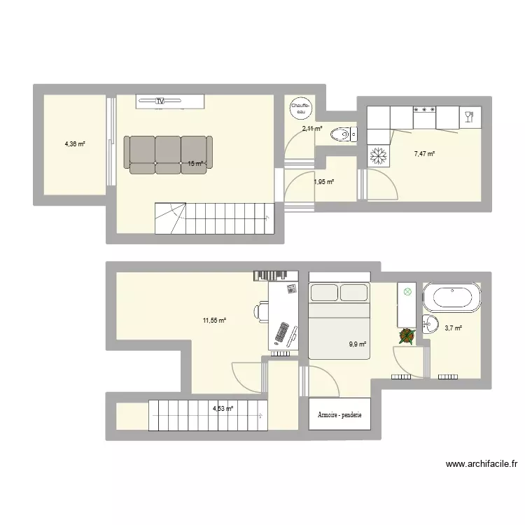 Tomito. Plan de 9 Pièces et 61 m²