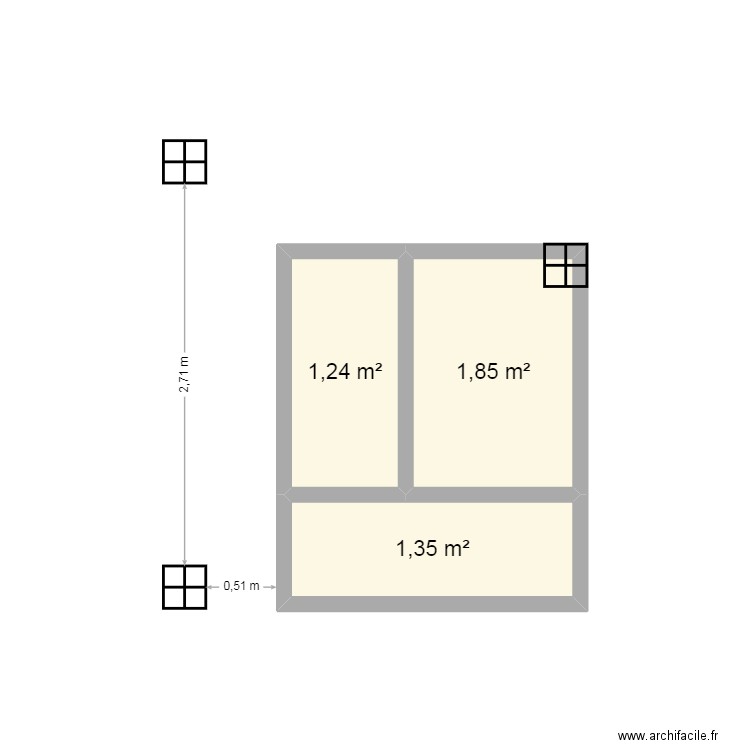 MMM. Plan de 3 pièces et 4 m2