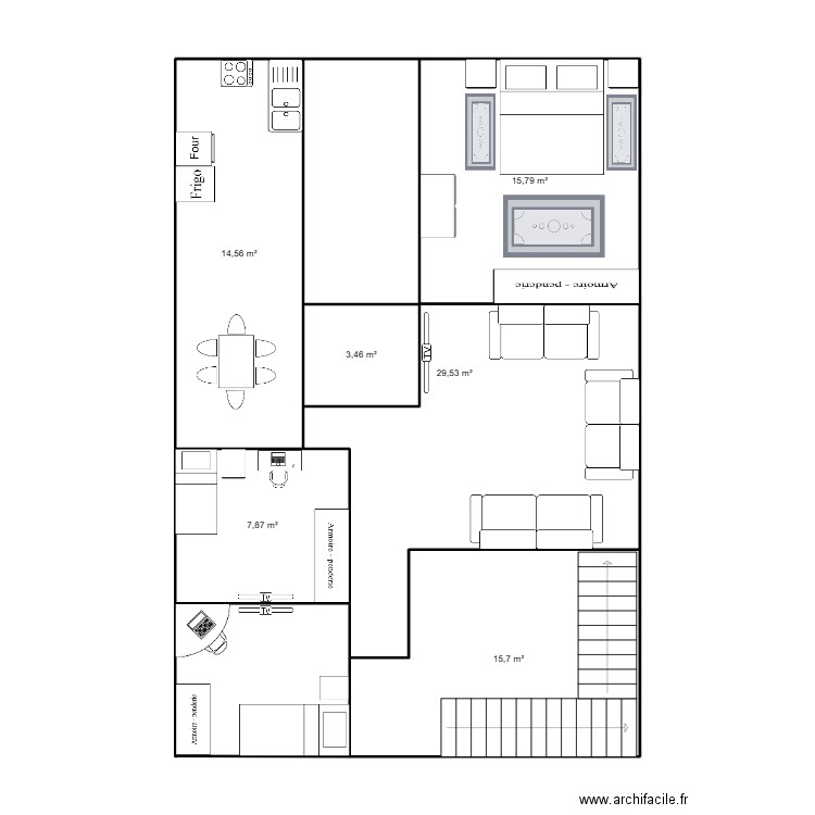 ttt. Plan de 6 pièces et 87 m2