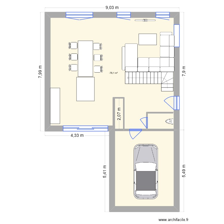 SOPHIE 4. Plan de 7 pièces et 61 m2