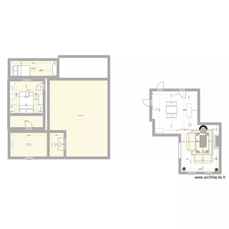 Salon. Plan de 7  et 144 m²