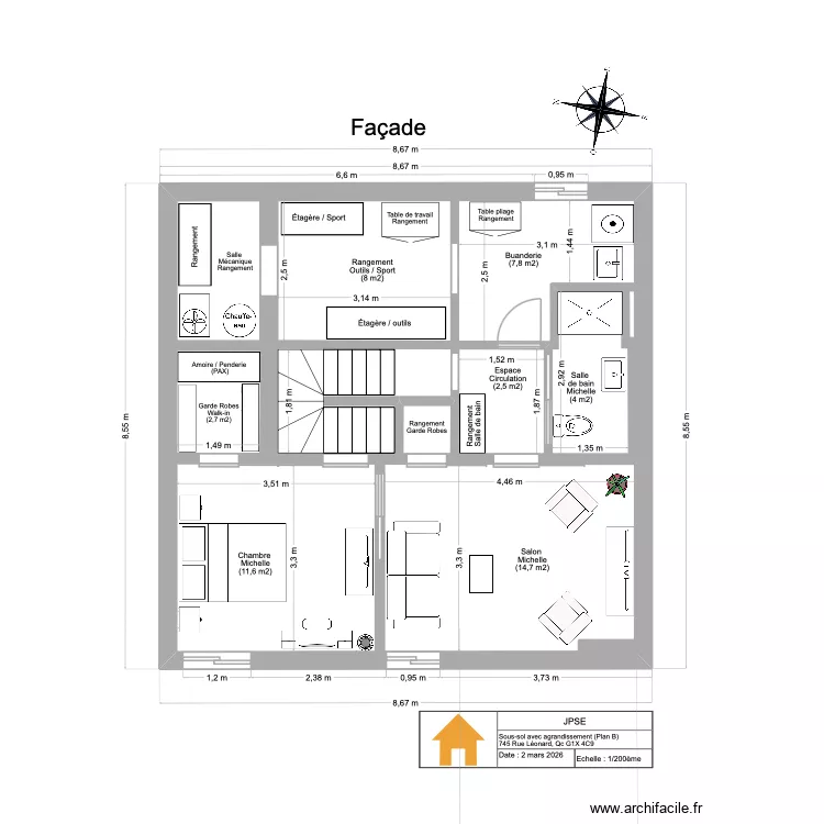 JPSE Agrandissement 2026 VQ Plan B Fondation. Plan de 1 pièce et 64 m² JPSE Agrandissement 2026 VQ Plan B Fondation. Plan de 1 pièce et 64 m²