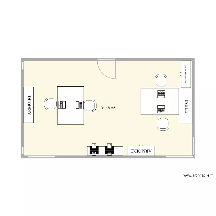 AMENAGEMENT BUREAU TEST. Plan de 1  et 31 m²
