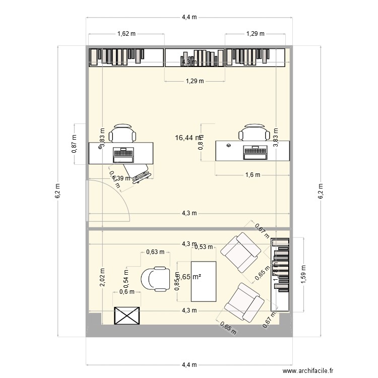 bureau embellimur n3. Plan de 2 pièces et 25 m2