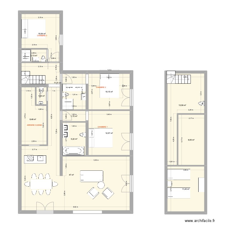 projet 2 cytes. Plan de 13 pièces et 134 m2