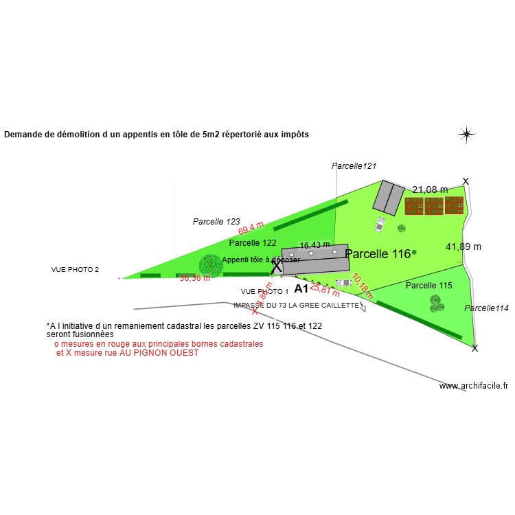 PLAN DE MASSE demolition. Plan de 0 pièce et 0 m2