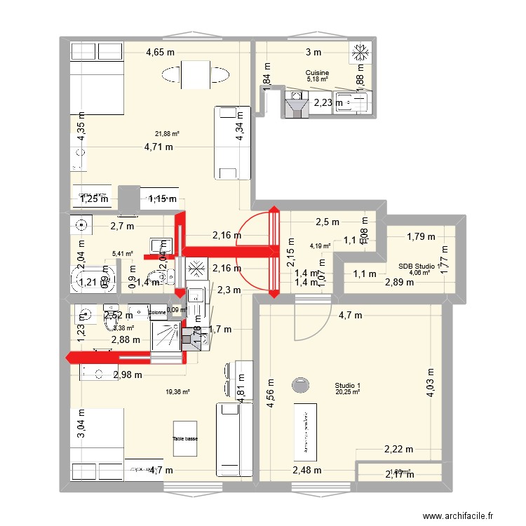 Studios Thyez 2ème étage OK Essai 2. Plan de 13 pièces et 259 m2