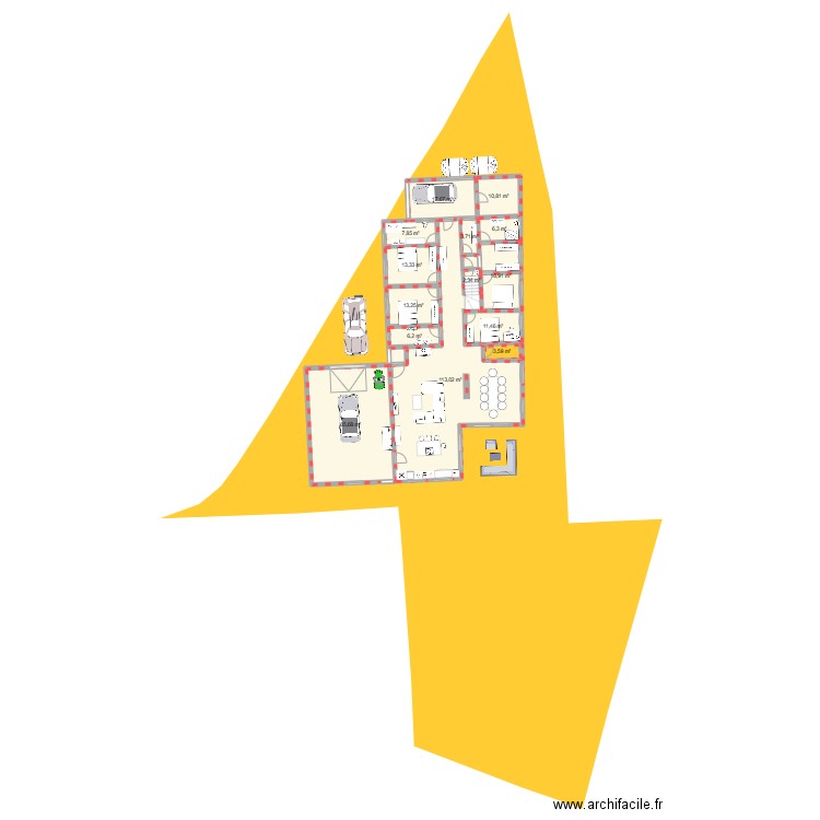 Massigy. Plan de 14 pièces et 296 m2