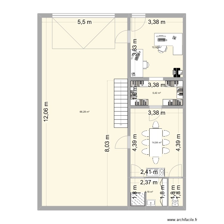 Dépot Mignaloux. Plan de 6 pièces et 105 m2