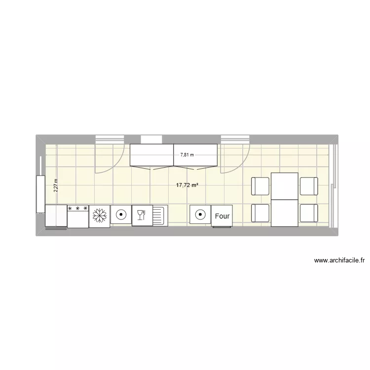 cuisine 2. Plan de 1 Pièce et 18 m²