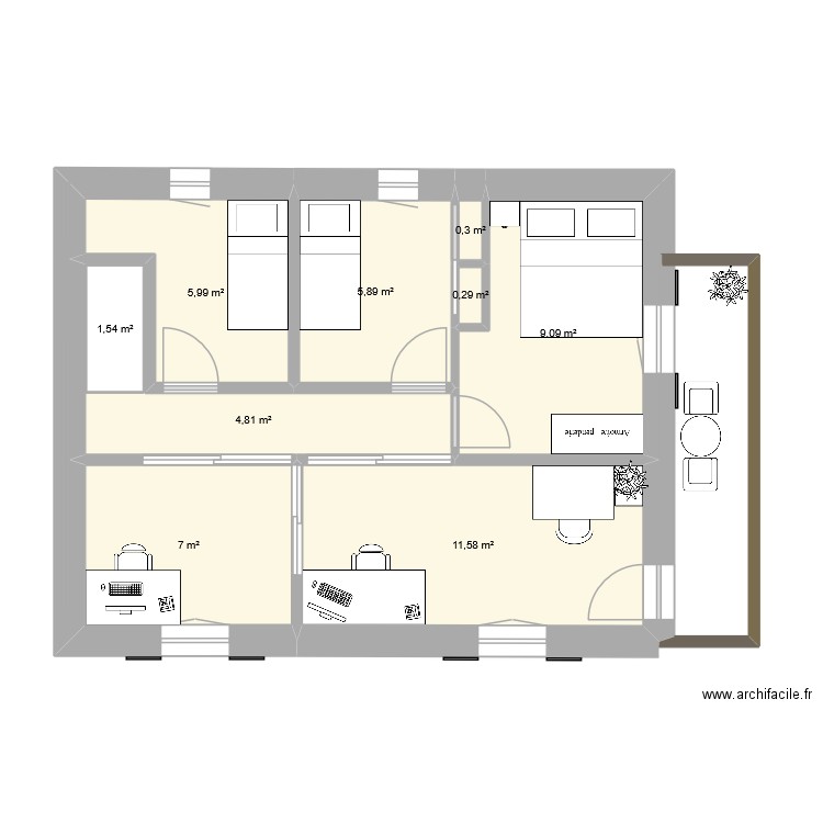 Plan 2. Plan de 9 pièces et 48 m2
