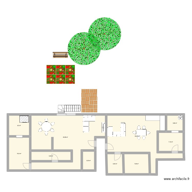 deuxième étage est. Plan de 10 pièces et 129 m2
