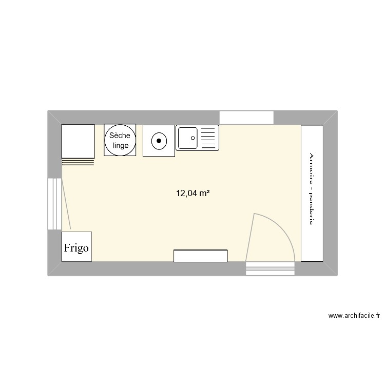 Buanderie. Plan de 1 pièce et 12 m2