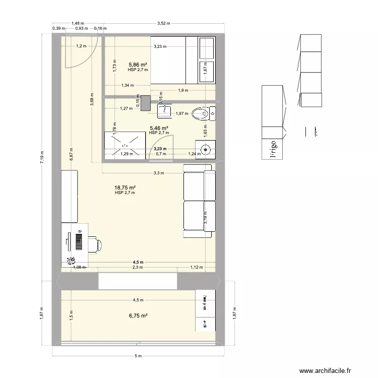 T1 Moa 4. Plan de 4  et 37 m²