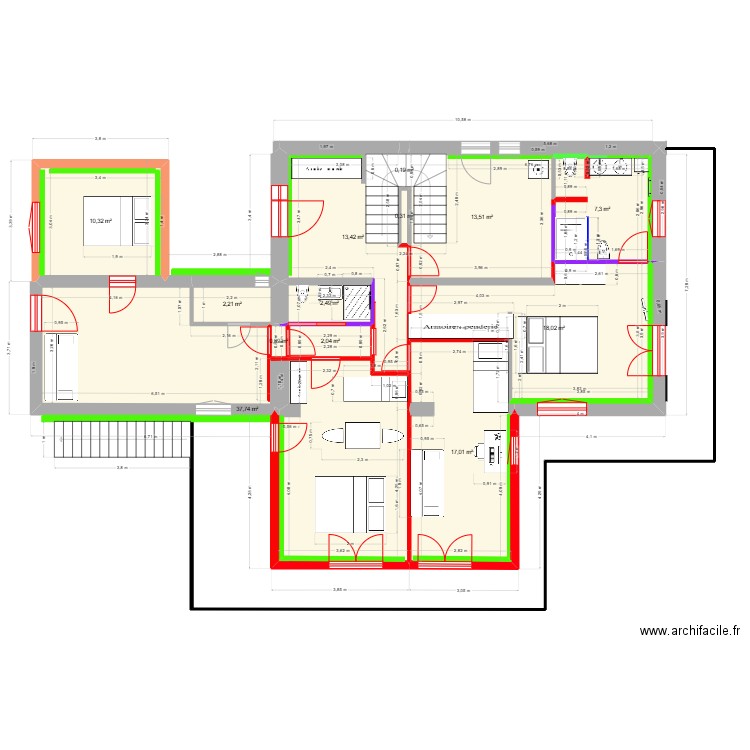 Berlioz Rdc. Plan de 13 pièces et 125 m2
