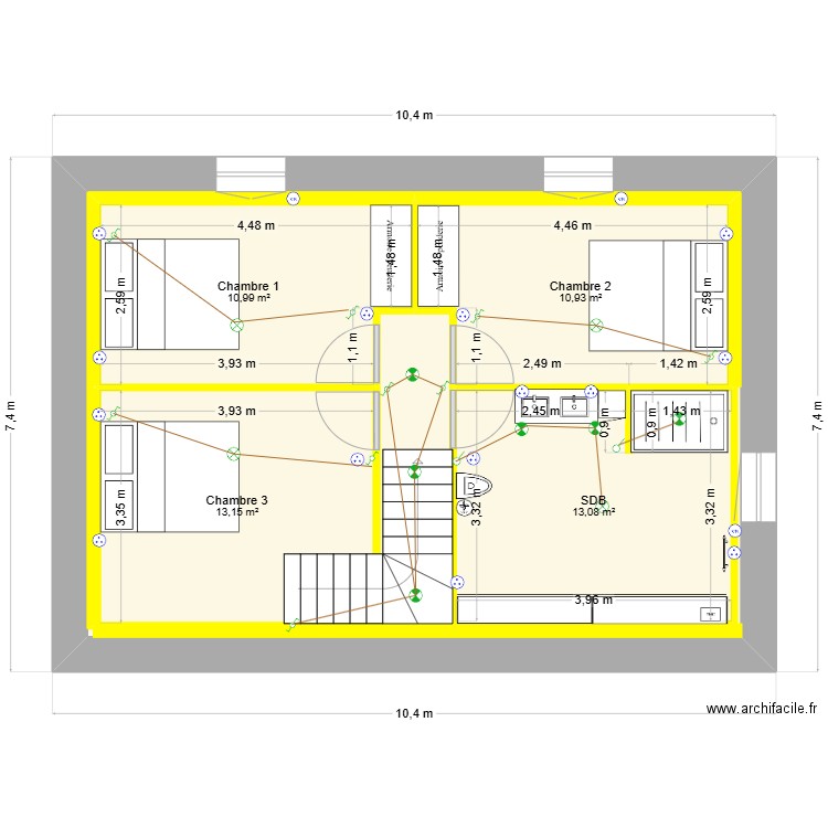 ETAGE. Plan de 5 pièces et 108 m2