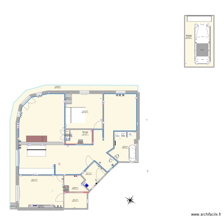 Duquesne base SDB2 lum. Plan de 18 pièces et 138 m2