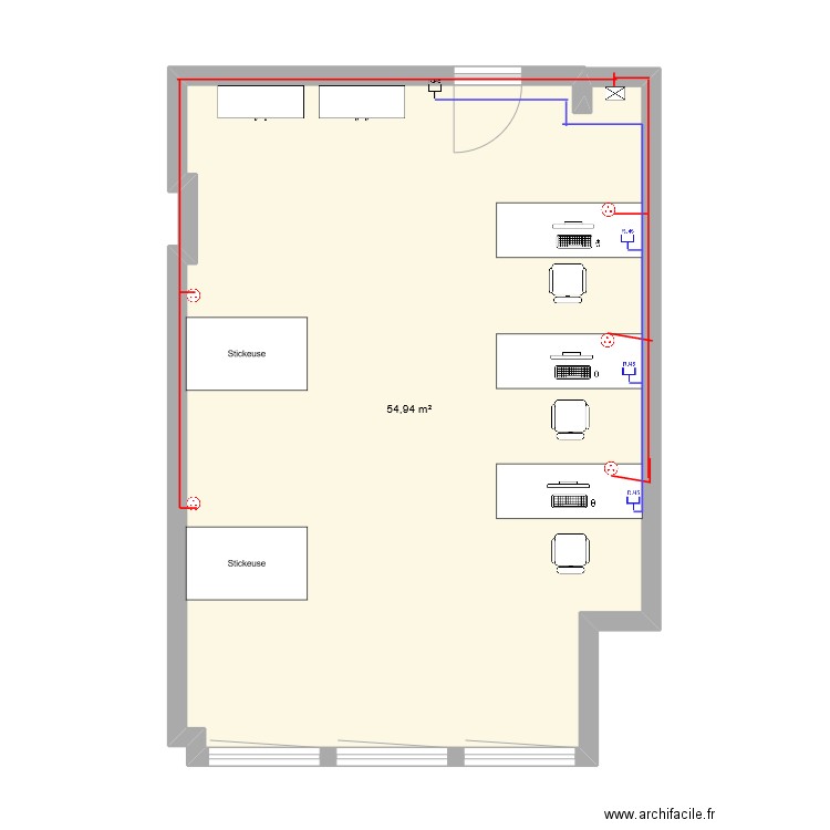salle 129 A L M. Plan de 1 pièce et 55 m2