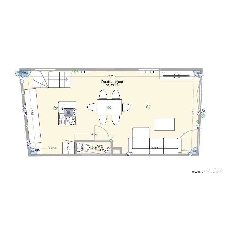 HAUT Jésunette. Plan de 2 pièces et 37 m2