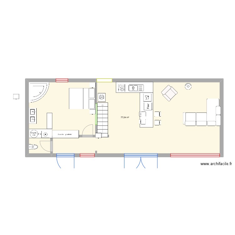 plan écurie Marco. Plan de 1 pièce et 77 m2