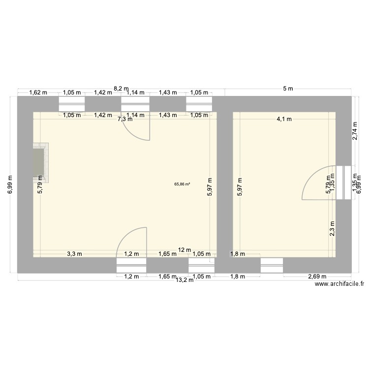 Salle de ping-pong plan masse habitation. Plan de 1 pièce et 66 m2