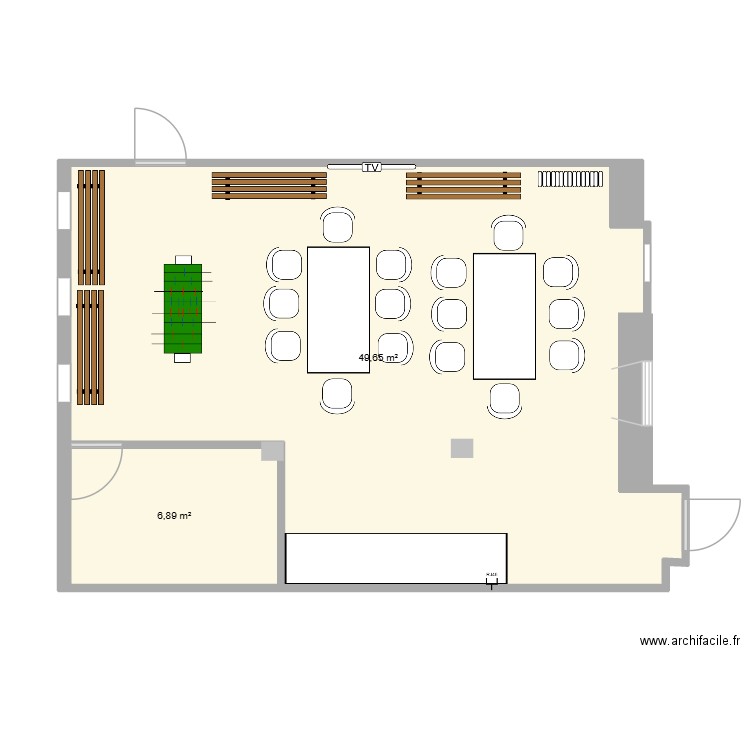 squat aménagement pour projet chef d\'oeuvre. Plan de 2 pièces et 57 m2
