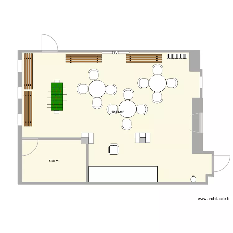 squat am&eacute;nagement pour projet chef d\'oeuvre. Plan de 2 pièces et 57 m²